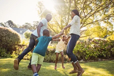family playing outside, mosquito free yard