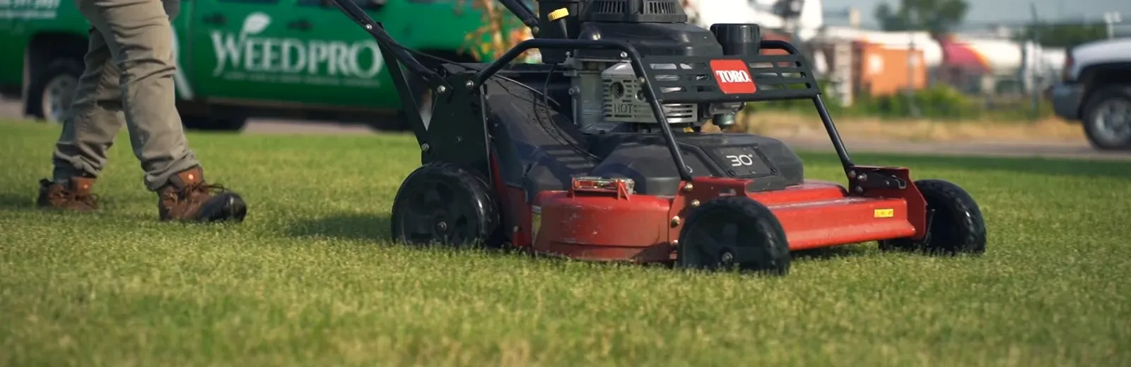 mowing grass