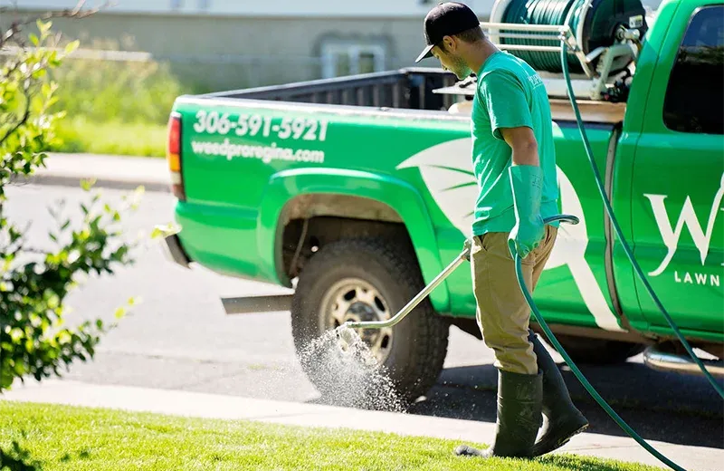 technician spraying weeds