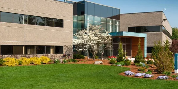 commercial building, nice lawn in front of business